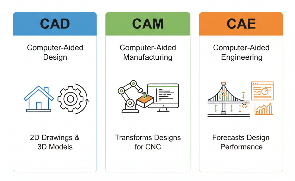 CAD vs CAM vs CAE
