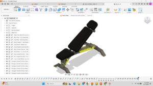 3D assembly modeling of an industrial machine mechanism in Autodesk Fusion 360, demonstrating parametric CAD design for engineering training.