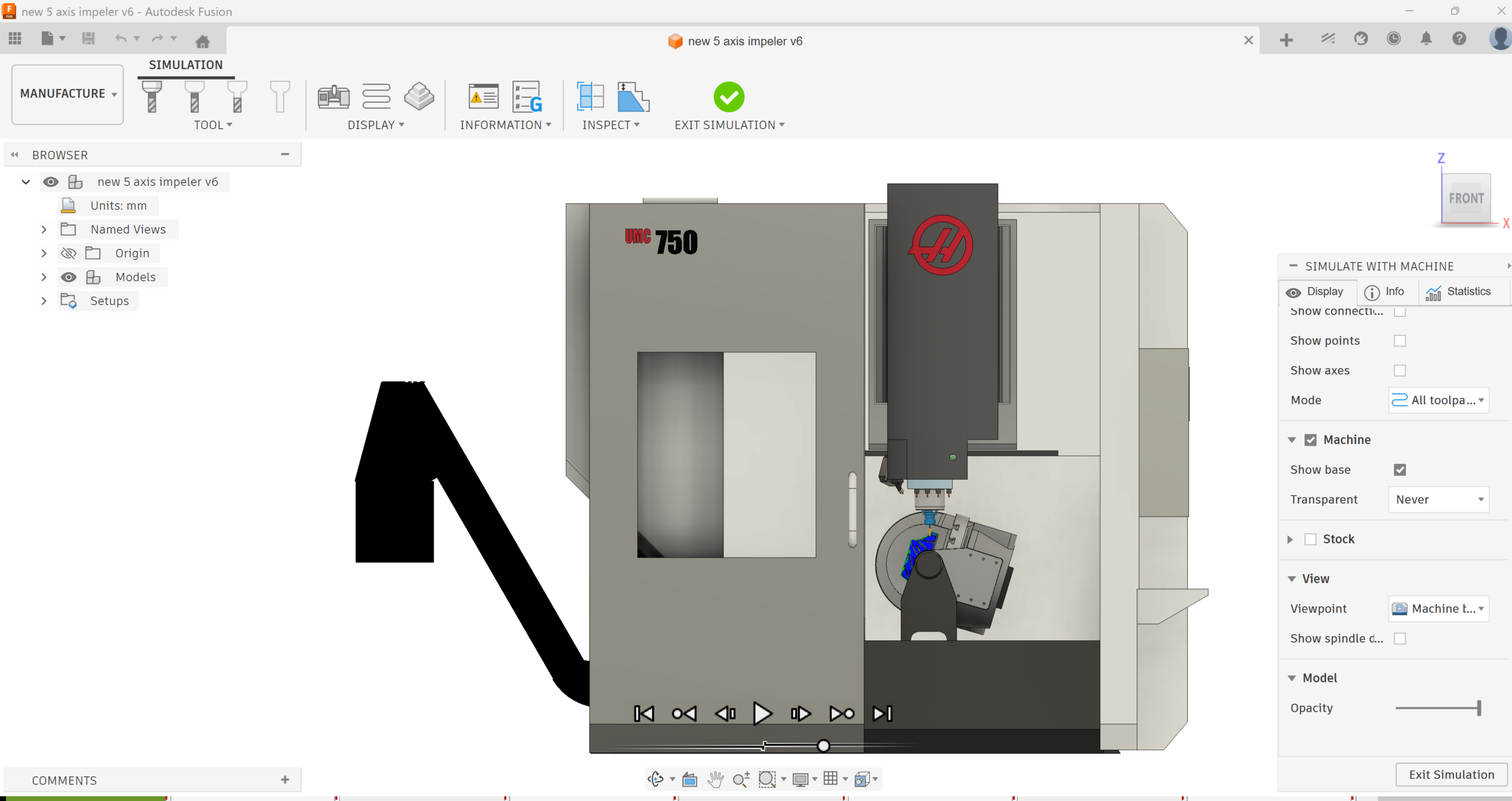 Haas UMC 5 axis machine toolpath simulation in Autodesk Fusion 360